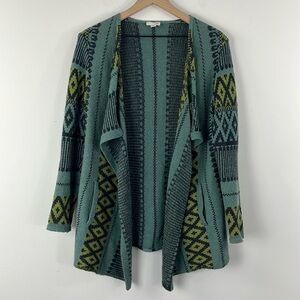 J. Jill Wool Alpaca Blend Aztec Waterfall Open Front Cardigan Sweater Size XS